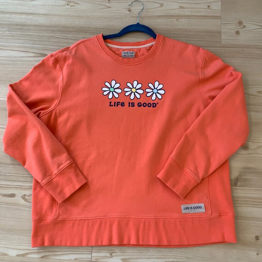 LIFE IS GOOD Sweatshirt Crewneck  3 Daisy's Sz.XL